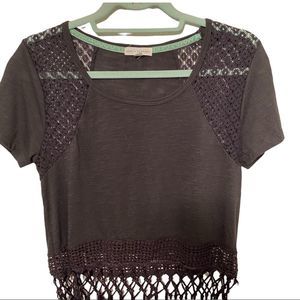 coco & jameson dark green boho fringe top size small